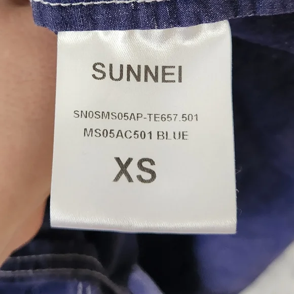 Sunnei Su Long Pocket Shirt Chambray Drk Blue Contrast Stitch Oversize XS Unisex - Picture 5 of 6